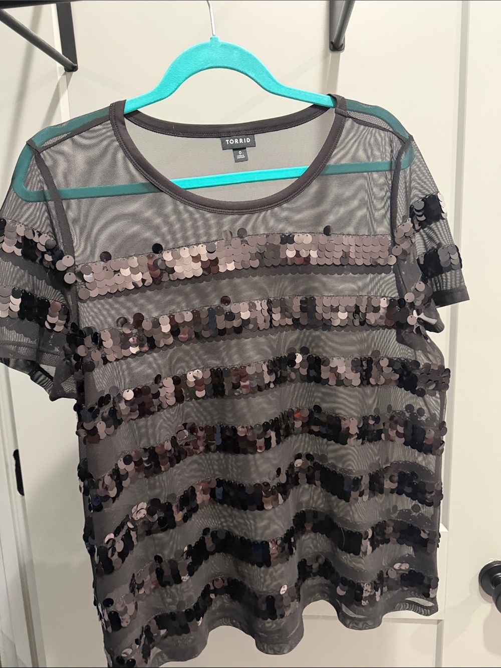 torrid Gray Sequin Mesh Short Sleeve Tee